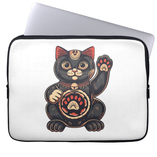 Söt Maneki Neko-kattutskrift japansk Laptop Fodral (Framsidan)