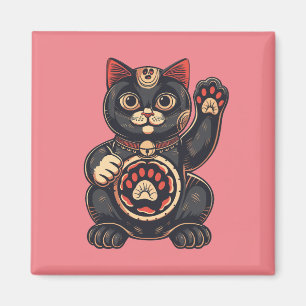 Söt Maneki Neko-kattutskrift japansk Magnet
