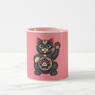 Söt Maneki Neko-kattutskrift japansk Mugg