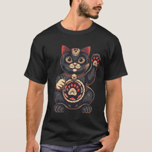 Söt Maneki Neko-kattutskrift japansk T Shirt