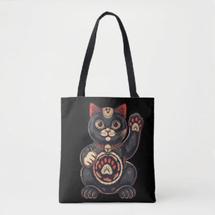 Söt Maneki Neko-kattutskrift japansk Tygkasse