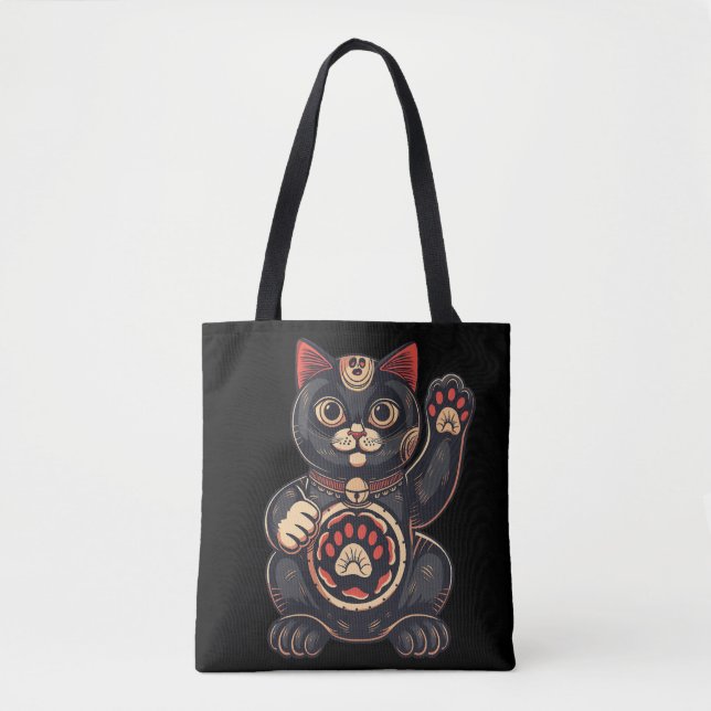 Söt Maneki Neko-kattutskrift japansk Tygkasse (Framsida)