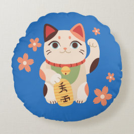 Söt Maneki Neko Lucky Cat Rund Kudde
