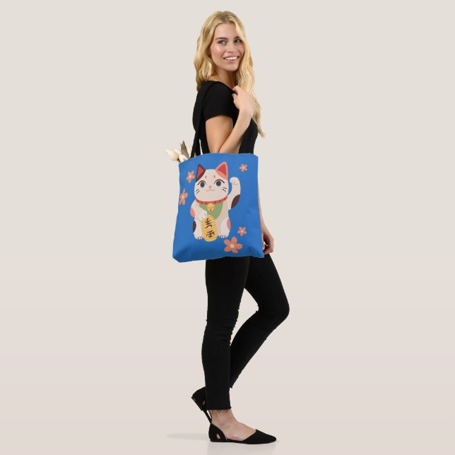 Söt Maneki Neko Lucky Cat Tygkasse (På modell)