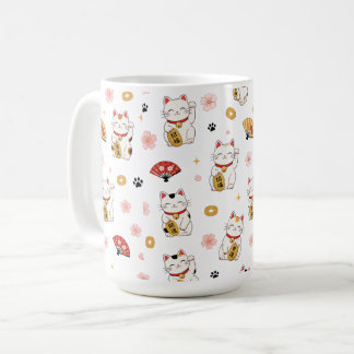 Söt Maneki Neko Mugg med Mönster | Lycklig Katt