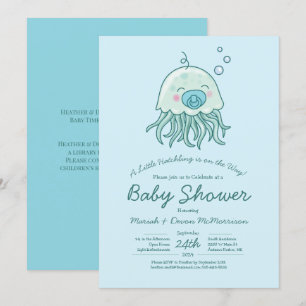 Söt manlig baby shower med kawaii blå manet inbjudningar