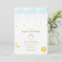 Söt månstjärna regnbåge regndroppe baby shower inbjudningar