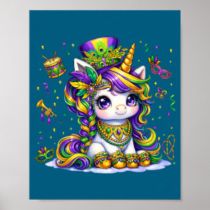 Söt mardi gras prinsessa enhörning pärla kvinnor f poster