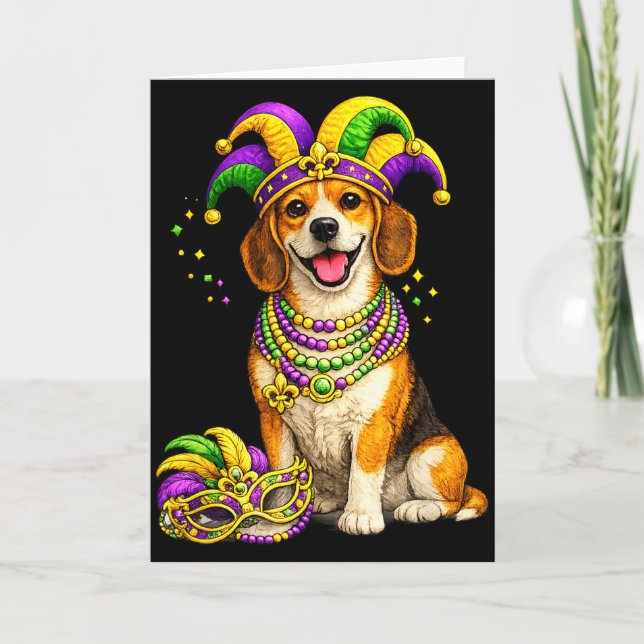 Söt Mardi Gras-tema Beagle Hund  Kort (Framsida)