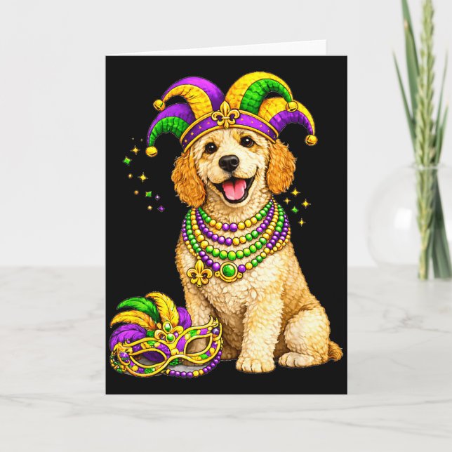 Söt Mardi Gras-tematisk Labradoodle-hund  Kort (Framsida)