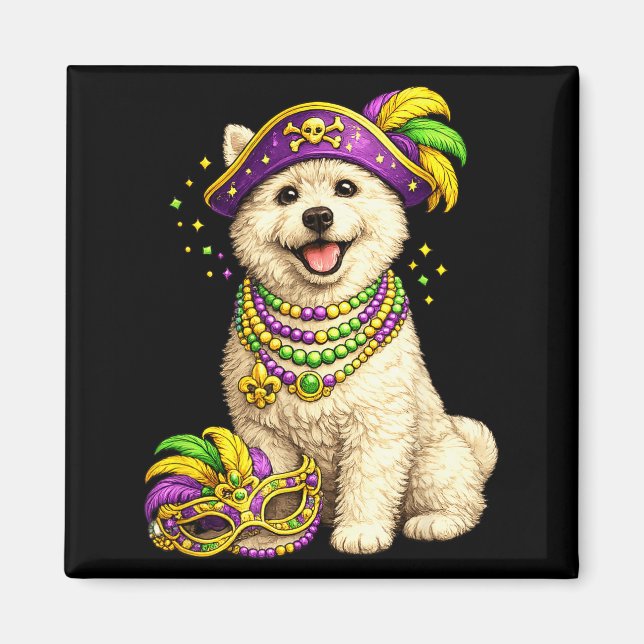 Söt Mardi Gras-tematisk West Highland Terrier, Wes Magnet (Framsidan)