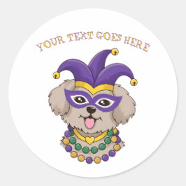 Söt Mardi Gras-valp Hund Anpassad text Runt Klistermärke