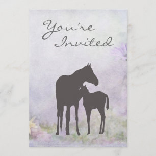 Söt Mare och Foal Silhouette Baby Shower Inbjudan