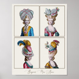 Söt Marie Antoinette Hats Mode Teckning Poster