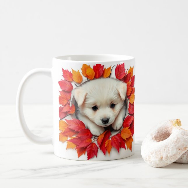 Söt marionett med höst löv, mugg, radbrytning kaffemugg (Med munk)