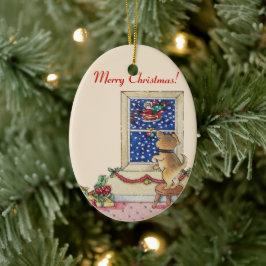 Söt marionett som viftar till Santa i snö Julgransprydnad Keramik