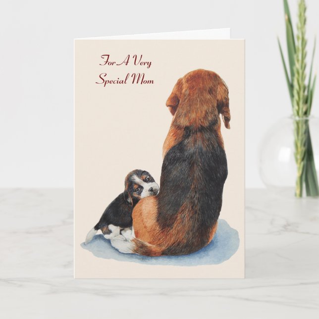 Söt marionettbeagel med mamma hund art original-ve kort (Framsida)