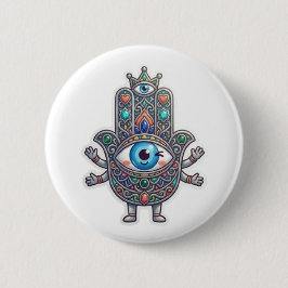Söt marockansk Amazigh Hamsa Ond Ögon Kawaii-dekal Knapp