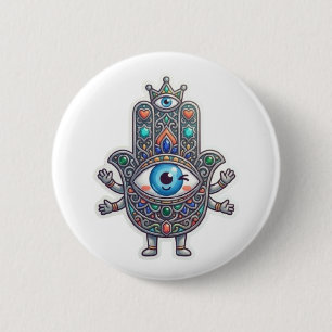 Söt marockansk Amazigh Hamsa Ond Ögon Kawaii-dekal Knapp