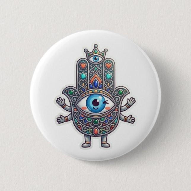 Söt marockansk Amazigh Hamsa Ond Ögon Kawaii-dekal Knapp (Framsida)
