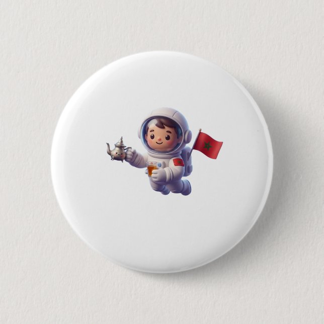 Söt marockansk astronaut Kawaii 3D-dekal Knapp (Framsida)