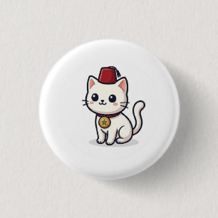 Söt marockansk Kawaii-katt med Fez-dekal Knapp
