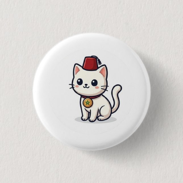Söt marockansk Kawaii-katt med Fez-dekal Knapp (Framsida)