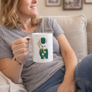 Söt marscherande bandkanin Trombon Grön Guld Kaffemugg