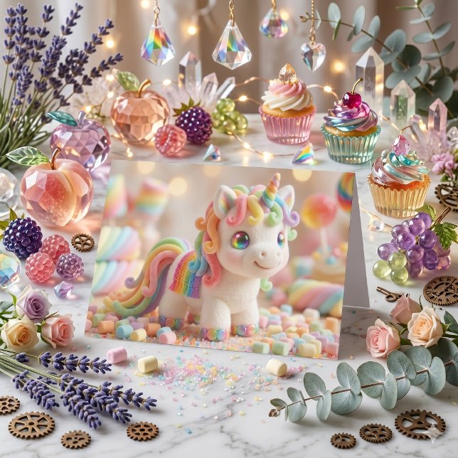 Söt Marshmallow Enhörning Födelsedag  Kort (Skapare uppladdad)
