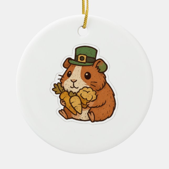 Söt marsvin Leprechaun Retro St. Patrick's Day Julgransprydnad Keramik (Framsidan)