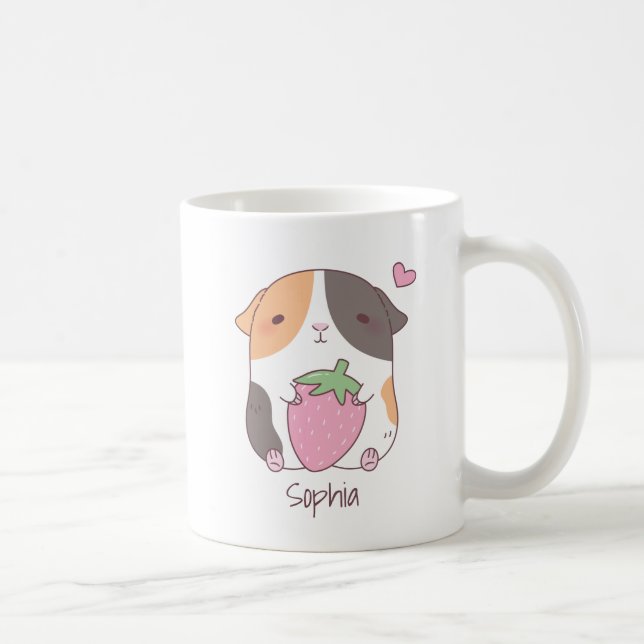 Söt Marsvin Och Jordgubbsskräddare Namn Kaffemugg (Höger)
