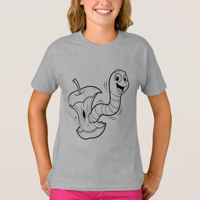 Söt mask i äpple Kawaii barn t-shirt - Rollig (Framsida)