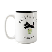 Söt Matcha Katt- Svart Katt Tvåtons Mugg | Kawaii