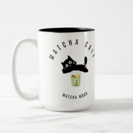 Söt Matcha Katt- Svart Katt Tvåtons Mugg | Kawaii 