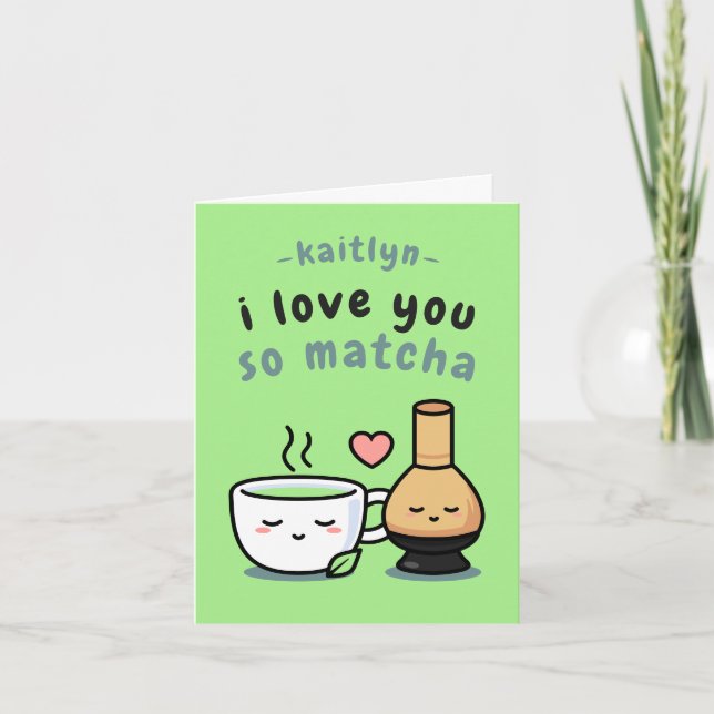 Söt Matcha-Te Kärlek Tecknad Serie Alla Hjärtans D Kort (Framsida)