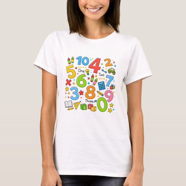 Söt matte siffror mönster tecknad t-shirt barn UK (Framsida)