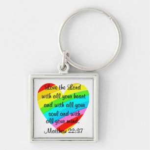 SÖT MATTHEW 22:37 KÄRLEK HEART DESIGN FYRKANTIG SILVERFÄRGAD NYCKELRING
