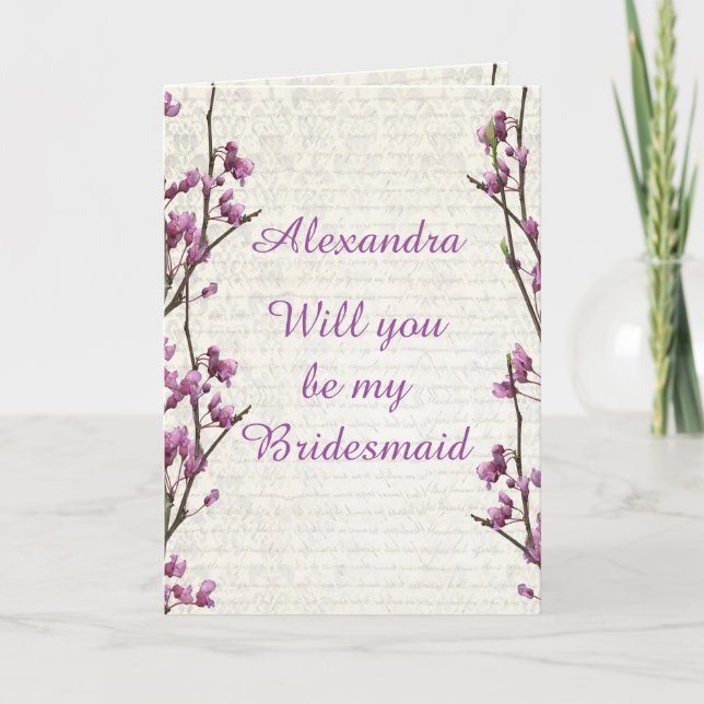 Söt Mauve blommar, blir du min brud Inbjudan (Framsida)