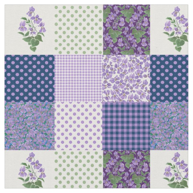 Söt Mauve Faux Patchwork Sweet Violets Fabric Tyg (Närbild)