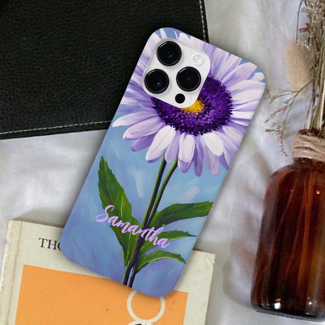 Söt Mauve Lila Daisy Oljemålning  Monogrammed (Skapare uppladdad)