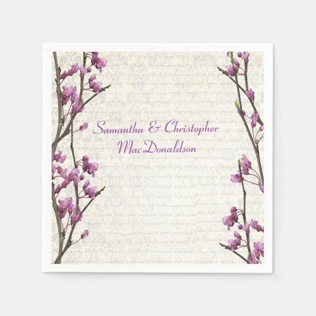 Söt mauve lilach blommigt land stil bröllop pappersservett (Framsidan)