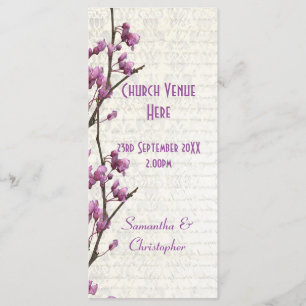 Söt mauve lilalach blommigt bröllopsprogram program