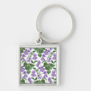 Söt Mauve Violets Blommigt Square Keychain Fyrkantig Silverfärgad Nyckelring