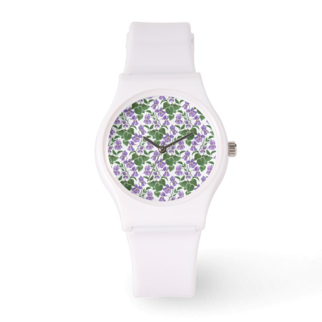 Söt Mauve Violets Blommigt White Sporty Watch Armbandsur (Framsida)