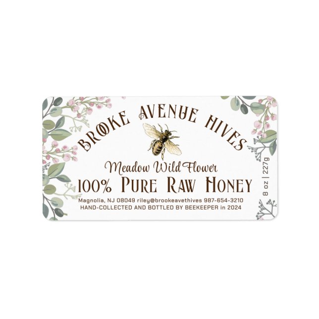 Söt Meadow Flowers & Bee Date Harvested Honung Adressetikett (Framsidan)