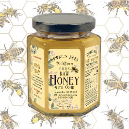 Söt Meadow Flowers Bee honey Comb Hex Burk etikett Adressetikett