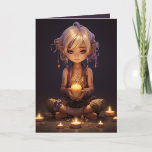 Söt Meditating Yoga Girl Lila Guld Birthday Kort