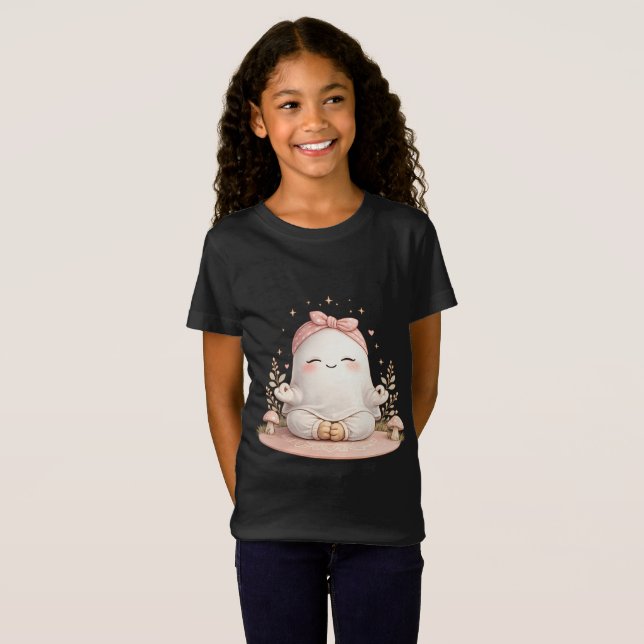 Söt meditationsflicka barn t-shirt – Bedårande yog (Hel framsida)