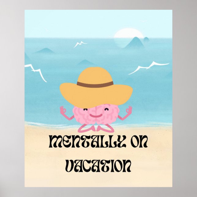 Söt Mediterande Hjärna Strand Illustration Poster (Framsidan)