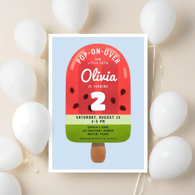 Söt melon glass flicka andra födelsedag inbjudningar (Cute Melon Popsicle Girl Second Birthday Invitation)